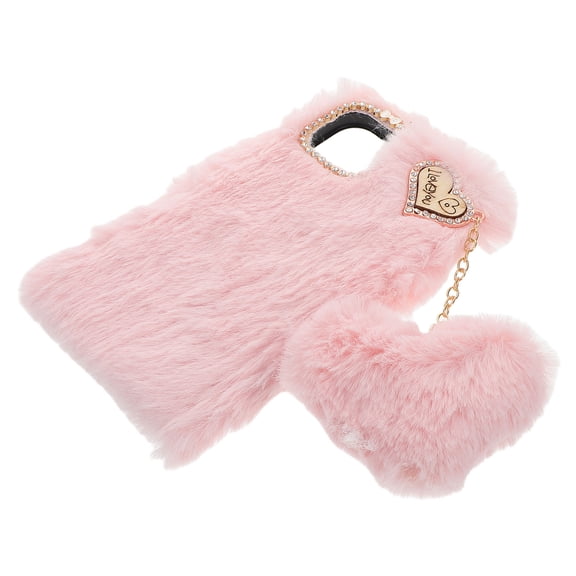Healifty Plush Pink Phone Case Cozy Soft Protector Warm Phone Sleeve for Cold Weather Protection