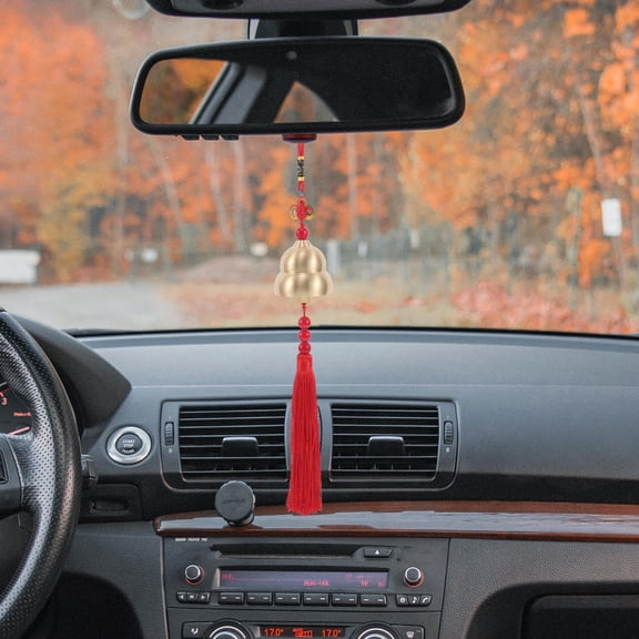 Healifty Creative Red Brass Car Pendant Gourd Wind Chime Rearview Mirror Hanging Ornament for Interior Decor