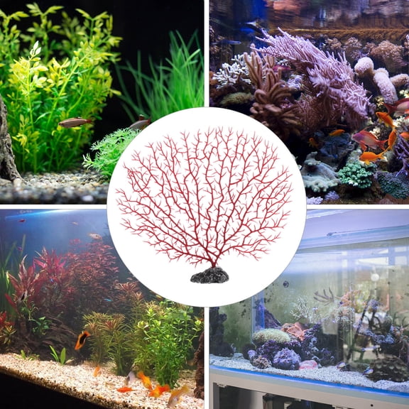 Healifty Fish Tank Ornament Sea Fan Corals Red Fish Shelter Aquarium Setup 2Pcs