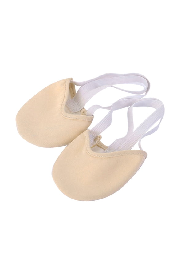 Half Toe Ballet Shoe in Beige Canvas with Stretch Memory and Flexible Elastic Positions for Performance
