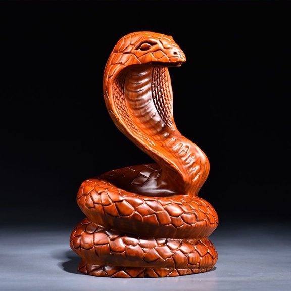 Healifty Hand Carved Orange Wood Snake Figurine for Home Decor Feng Shui Zodiac Sculpture for Office and Living Room