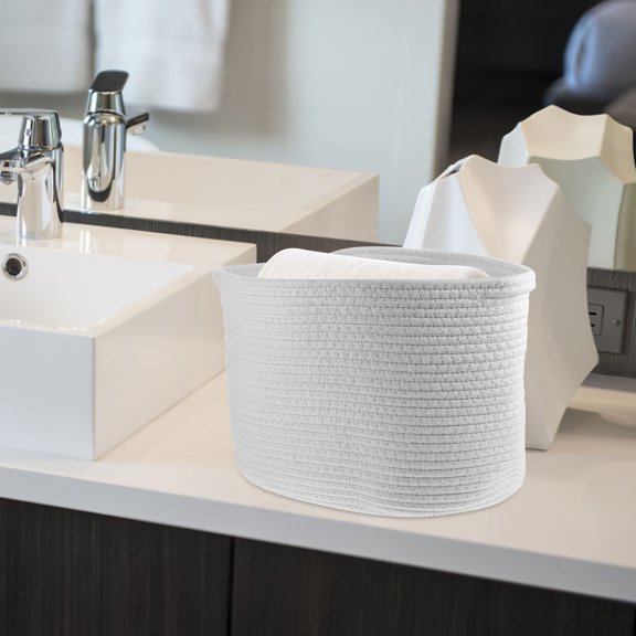 Healifty Handcrafted White Rectangle Storage Bin with Handles Natural Material Design