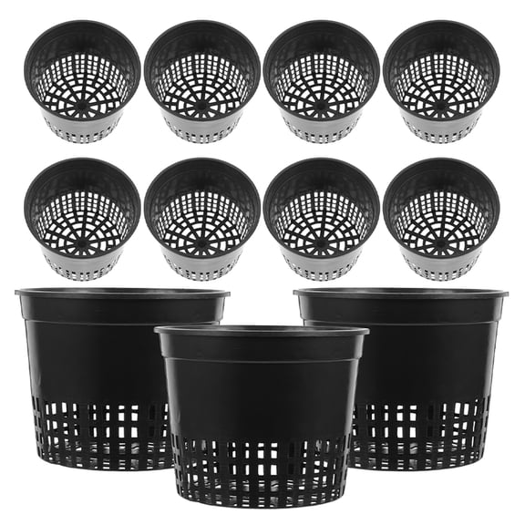 Healifty Hydroponic Net Pots, Black Plastic Mesh Planting Baskets, 15Pcs