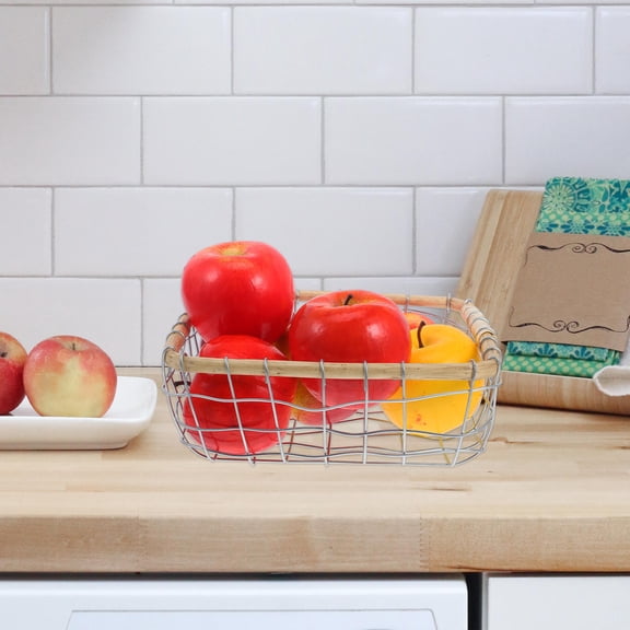 Healifty Iron Wire Plated Silver Metal Basket for Bread Fruit Storage and Home Table Decoration