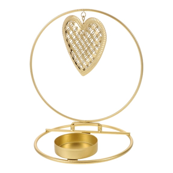 Healifty Stable Golden Metal Double Ring Candlestick for Table Centerpiece