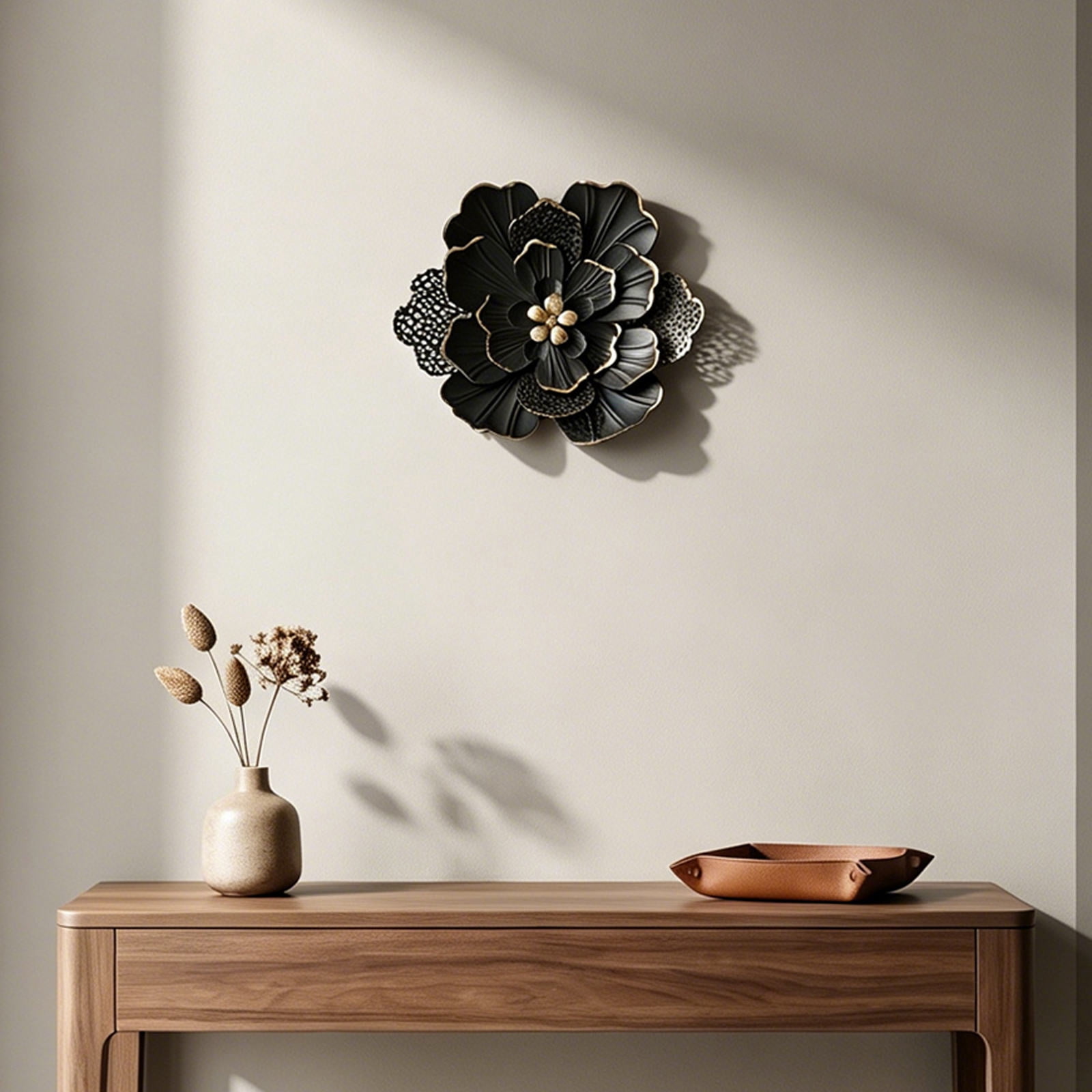 Healifty Nordic Luxe 3D Metal Flower Wall Art in Black for Home and ...