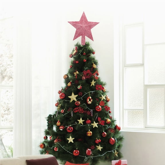 Healifty Pink Star Christmas Tree Topper Decoration for Home and Office 1Pack