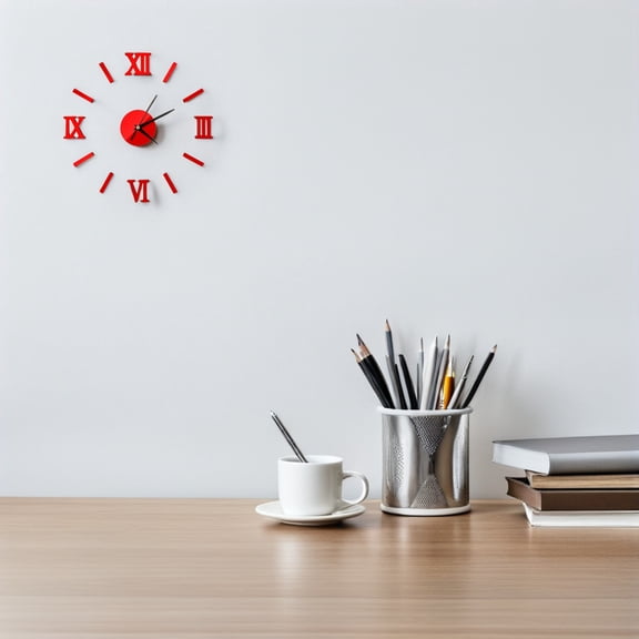 Healifty Red Acrylic Frameless Wall Clock 3D Mirror Effect Modern Design for Time Keeping