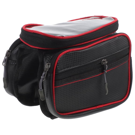 Healifty Red Waterproof Saddle Bag, Bike Phone Bag, Durable Material, Three Pockets, Earphone Access
