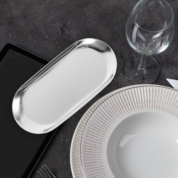 Healifty Restaurant Plated Silver Stainless Steel Tip Tray and Multipurpose Compact Serving Plate
