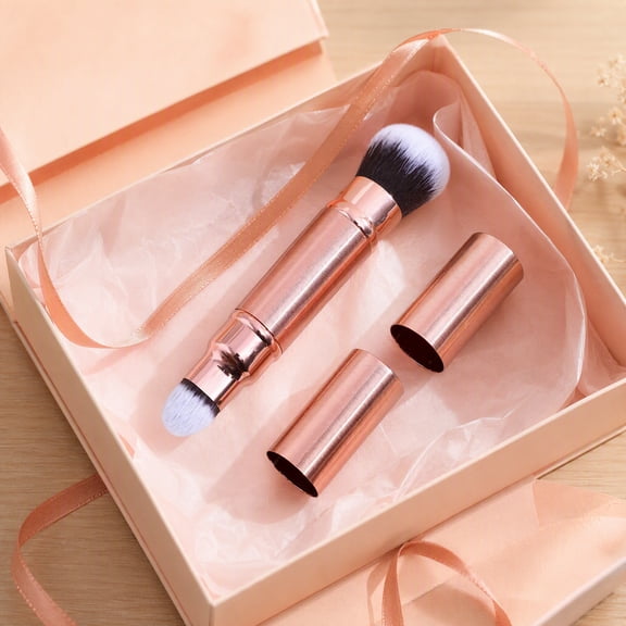 Healifty Soft Bristle Dual-Ended Makeup Brush, Rose Cosmetic Tool for Powder, Concealer, Blending, Face Makeup