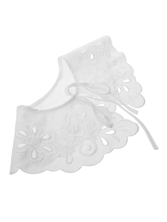 White Detachable Fake Collar with Adjustable Tie, Hollow Lace Design, Stylish Layering Accessory for Shirts and Sweaters