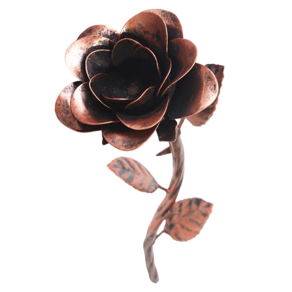 Healifty Dark Brown Antique Copper Metal Rose Sculpture Desk Mantel Decor