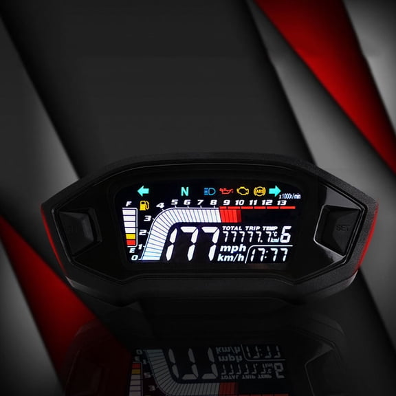 Healifty Universal Motorcycle Tachometer with LED Display and Multi Function LCD in Black ABS