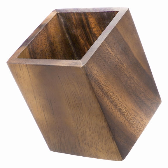 Healifty Walnut Wood Dark Brown Desktop Pen Holder Square Design with