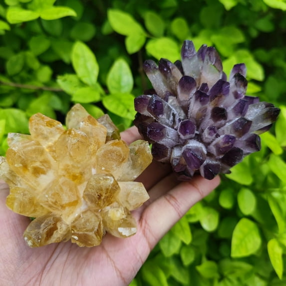 Healing Amethyst Citrine Green Phantom Cluster Crystal Stone Natural Clear Quartz Point Druzy Chakra Reiki Specimen Mineral Collection Decor Gift