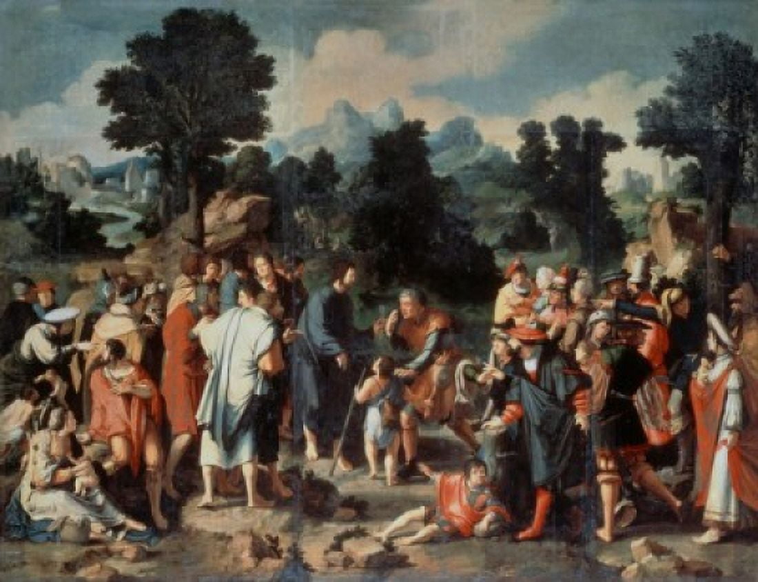 Healing of the Blind Man of Jericho Triptych 1531 Lucas van Leyden (1494-1533 Netherlandish) Hermitage Museum St Petersburg Russia Canvas Art - Lucas van Leyden (18 x 24)
