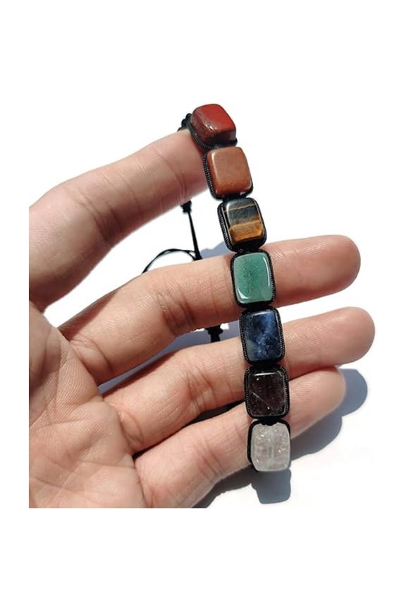 Healing Chakra Crystal Beaded Bracelet, Reiki Balancing Gemstone Adjustable Braided Bracelet