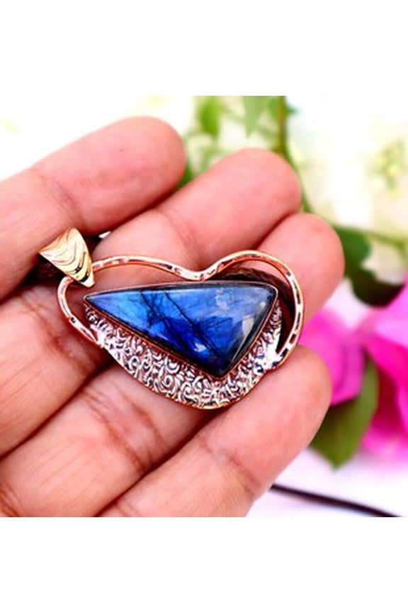 Healing Cooper Labradorite Stone Pendant Labradorite Copper Necklace, Handmade Crystal Gift for Women