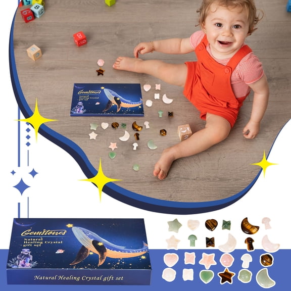 Healing Crystal Advent Calendar 24 Days Countdown Natural Stones Gems Collection Mystery Blind Box Home Decor Valentine Day Surprise Gift for Kids Adults