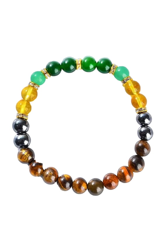 Healing Crystal Beaded Stretch Bracelet, Natural Tiger Eye Green Aventurine Yellow Crystal Wrist Bracelet, 1pc Gemstone Jewelry for Women Men Daily Wear Yoga Meditation Gift
