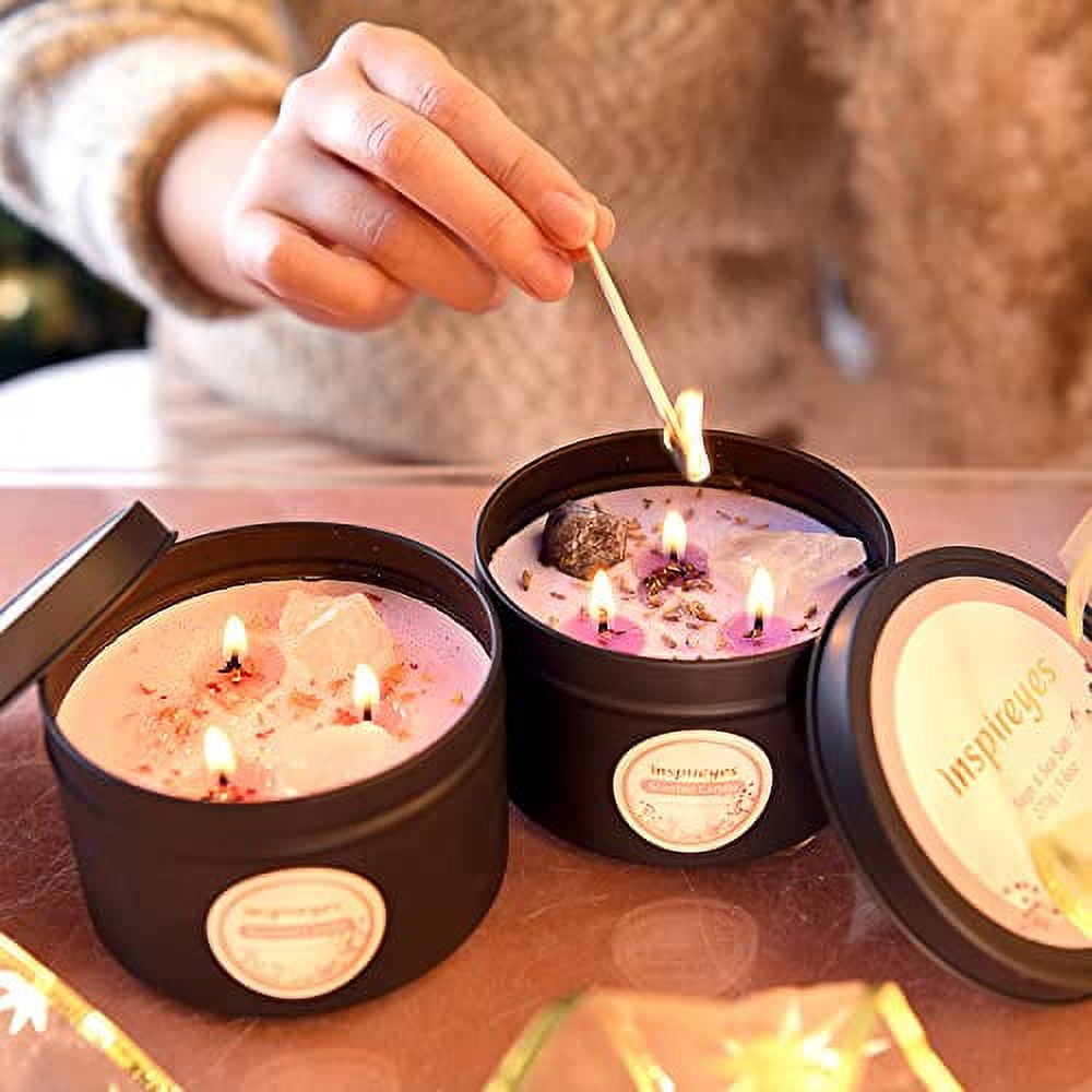 Healing Crystal Candle Set, 19 oz 3 Wick Candle, Manifestation Candle