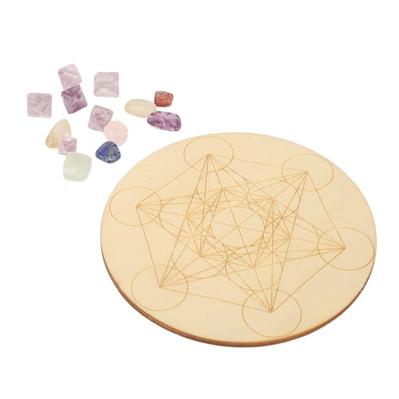 Healing Crystal Grid Board Wooden Yoga Meditation Plate with Colorful Natural Chakra Stones Healing Crystals Energy Kit Set A05 for Mind Purifying Spiritual Balance - 10 x 10 in / 25.4 x 25.4 cm