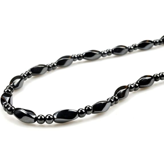 Healing Crystal Hematite Necklace for Men, Women, Stylish Twist Beaded Necklace, Healing Body, Versatile Fashion Jewelry, Black, 17 Inches