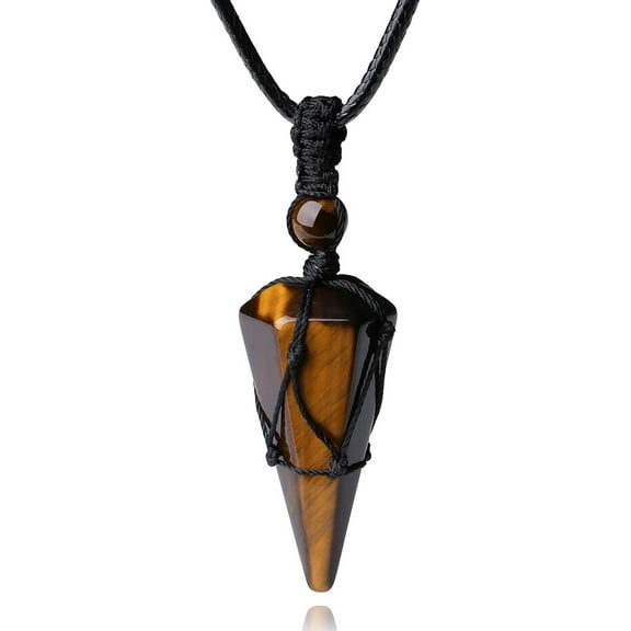 Healing Crystal Stone Pointed Necklace Adjustable Black Rope Natural Gemstone Pendant Necklaces Jewelry for Men Women