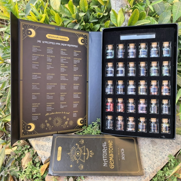 Healing Crystals in Jars Natural Crystals for Witchcraft Real Witch Crystals in a Bottle Altar Witchcraft Stones Crystal Witchcraft Supplies Mini Gemstones Wiccan Supply Tool Chakra Crystal Gift Box