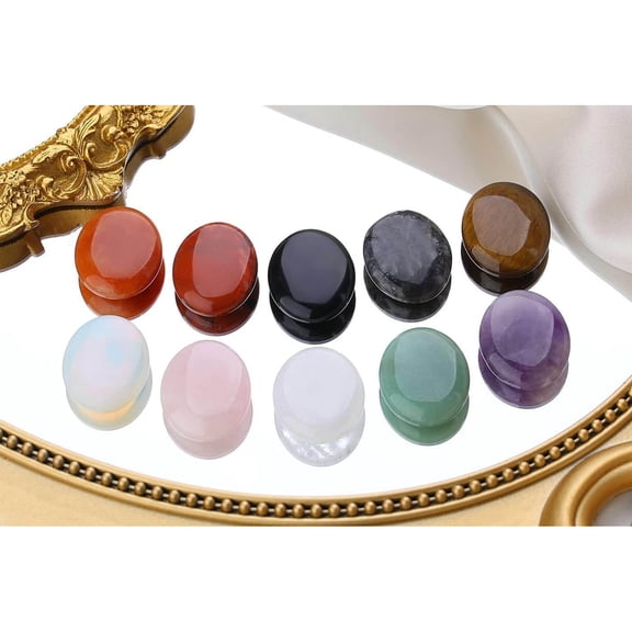 Healing Crystals Palm Stone Set, Oval Polished Natural Stones including Amethyst, Rose Quartz, Obsidian, Clear Quartz for Home Decoration and Meditation
