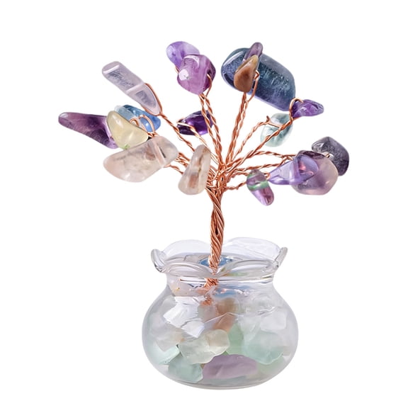 Healing Crystals Rose Quartz Crystal Tree with Glass Base Handmade Natural Gemstone Life Tree Mini Bonsai Money Trees