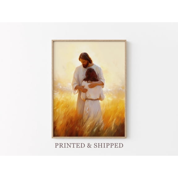Healing Embrace Print | Jesus Hugging Girl | Jesus And Woman Art | Christian Art Print | Christian Wall Art | Heo Warm Present Vintage UNFRAMED Poster Size 8x12