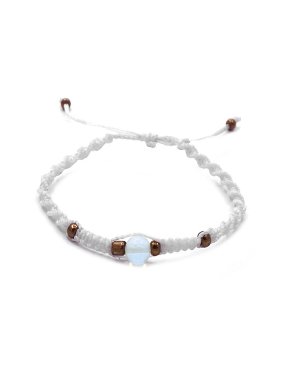 Healing Gemstone Crystal Ball Bead Macramé Braided String Adjustable Pull Tie Bracelet - Womens Fashion Handmade Jewelry Boho Accessories