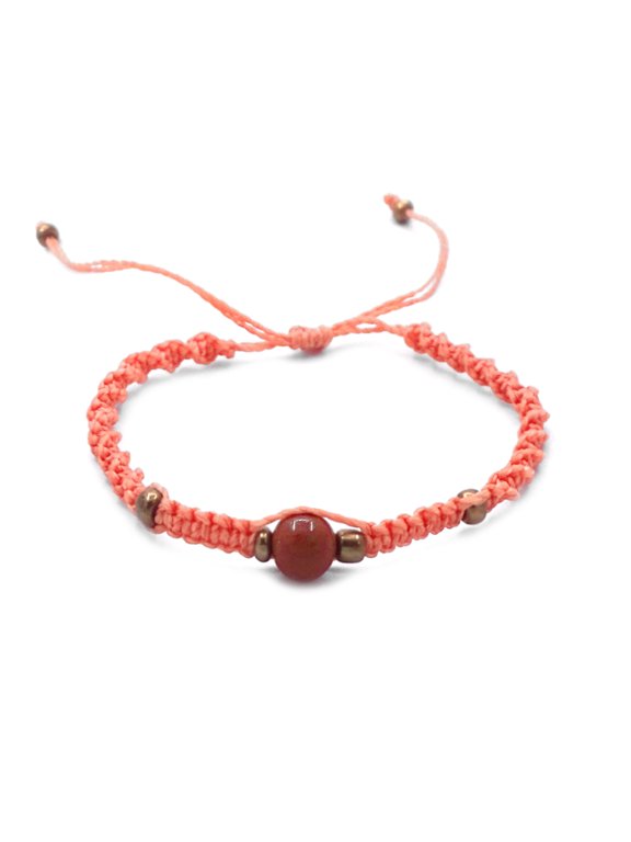 Healing Gemstone Crystal Ball Bead Macramé Braided String Adjustable Pull Tie Bracelet - Womens Fashion Handmade Jewelry Boho Accessories