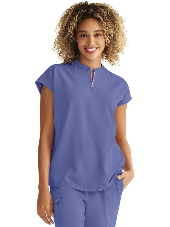 Sandy Women Medical Scrub Top Mandarin Collar 2 Pockets