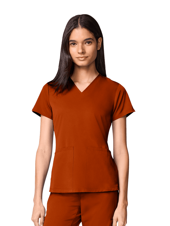EVRY Scrubs for Women V-Neck Scrub Top Short Sleeve RUSTIC PICANTE M