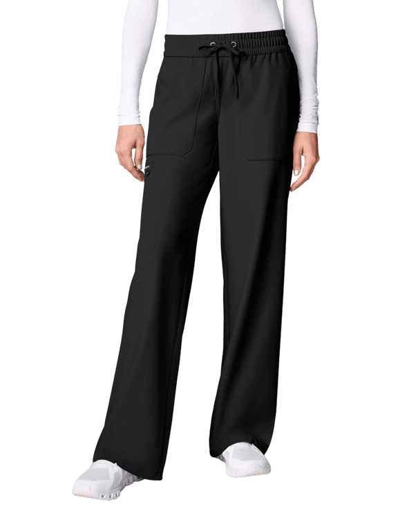 EVRY Women's Wide Leg Scrub Pants with Elastic Waist Black XL Petite