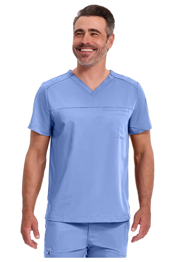 Men’s Scrub Top Justin V-Neck Modern Fit with Chest & Sleeve Pocket, Easy Care Stretch Fabric Plus Size 2330, XX-Large, Ceil