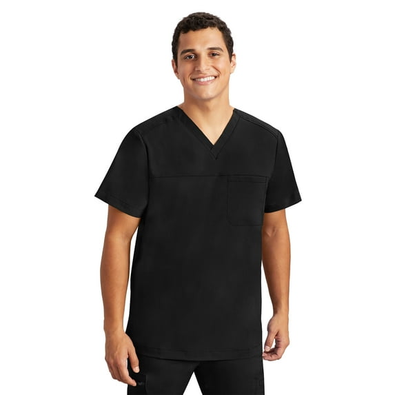 Healing Hands Purple Label - Men's Justin Top 's One Pocket V-Neck Scrub Top - X-Small,Black