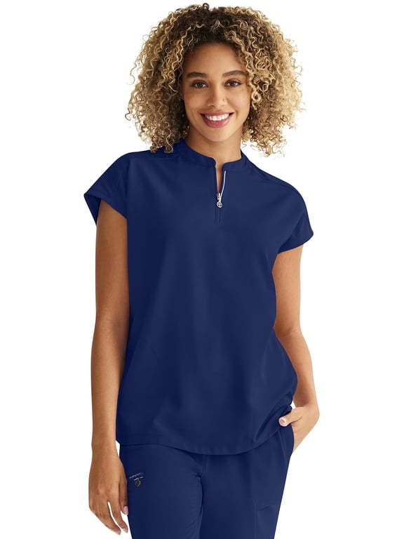Sandy Women Medical Scrub Top Mandarin Collar 2 Pockets