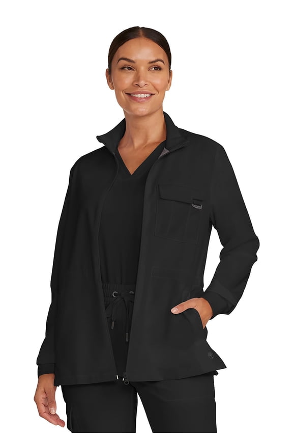 Scrub Jackets For Woman Zip-Front Utility Jacket with 4 Pockets HH360, M, Black