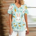 thumbnail image 1 of Healing Hands Scrub Top，Easter Scrub Tops Women Bunny Egg Hunt Print Medical Scrubs Top Stretchy V Neck Short Sleeve Nurse Uniforms，Cyan，XXXXXL, 1 of 5