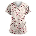 thumbnail image 1 of Healing Hands Scrub Top,Plus Size Women's V-Neck Short-Sleeve Workwear with Pockets Valentine's Day Printed Scrub Top - Beige - XXL, 1 of 3