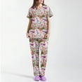 thumbnail image 1 of Healing Hands Scrub Top，Women's Short-Sleeve Easter Print Nursing Scrubs Set with Pockets，Pink，S, 1 of 4
