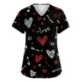 thumbnail image 1 of Healing Hands Scrub Top,Women's V-Neck Valentine's Day Print Short-Sleeve Pocket Side-Slit Nursing Scrub Top - Black - XXXXL, 1 of 6