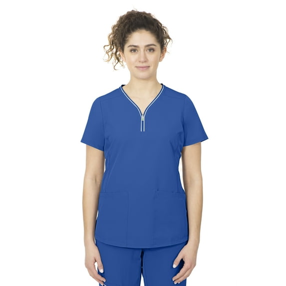 Healing Hands Scrubs top for Women 3 Pocket Zipper Y-Neck Women's Scrub Top Light Breathable Stretch Fabric 2254 Sonia HH360 Royal L