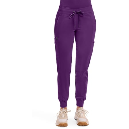 Healing Hands Women's Jogger Scrub Pant 7 Pockets Elastic Drawstring, with Moisture Wicking & 2-Way Stretch Technology - 9244P, L Petite, Eggplant