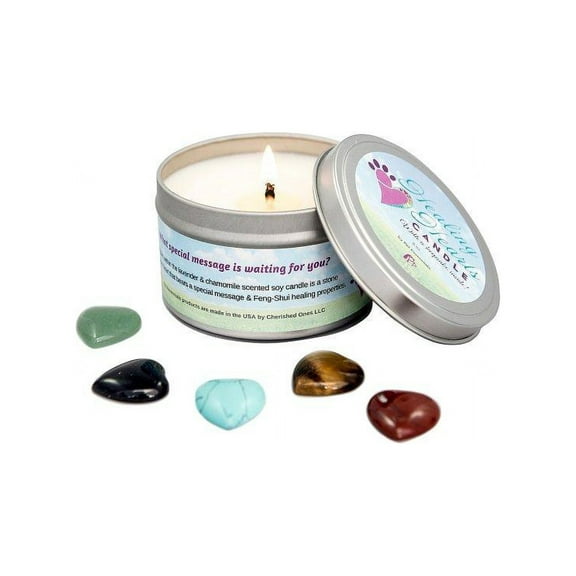 Healing Hearts Memorial Soy Candle with Feng-Shui Keepsake Stone (Embed) Loss of Cat Gift with Sympathy Card Cat -Healing Hearts Pet Memorial Candle Bundle