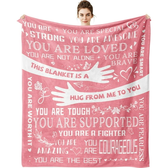 Healing Hug Blanket 60"x50", Encouragement Inspirational Thinking of You Gifts for Women, Chemotherapy Must Haves, Get Well Gifts for Women After Surgery, Pink